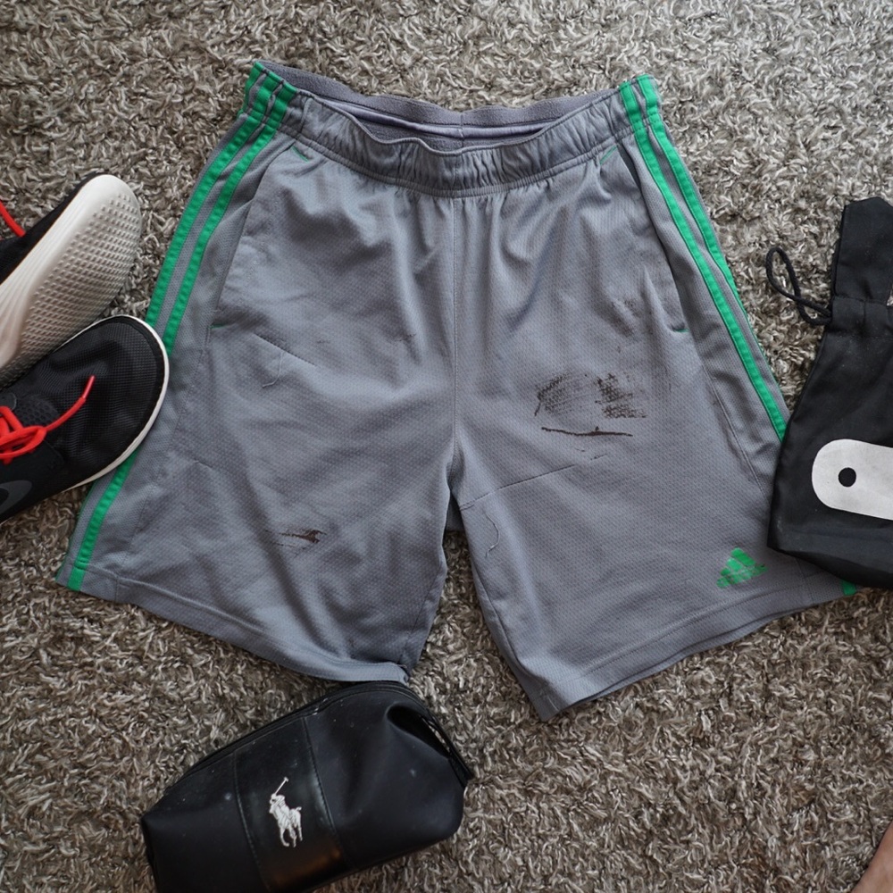 Gray adidas gym shorts for men